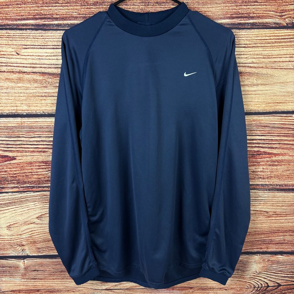 Vintage 1990s Nike Dri-Fit Navy Blue Long Sleeve Shirt